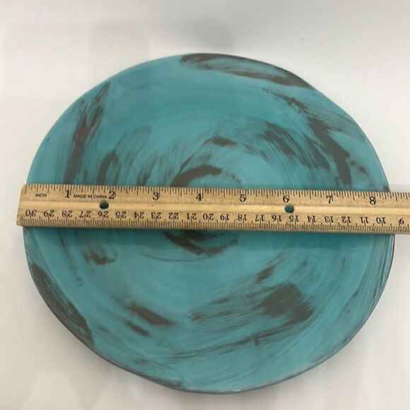 Italy Turquoise Swirl 8 1/2 In Plate Handmade And Painted Distressed Exquisite - Picture 5 of 5